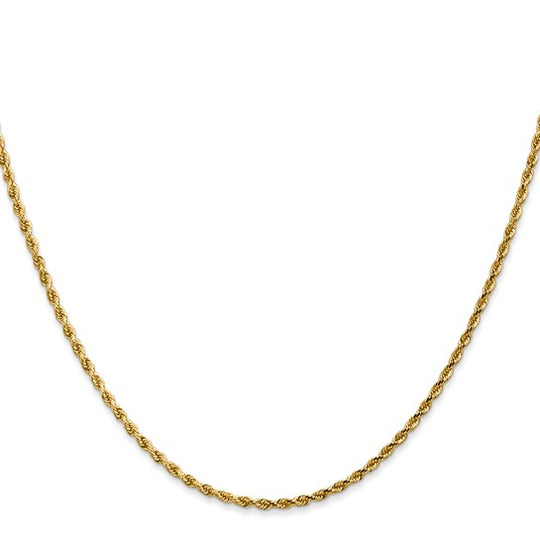 14K Yellow Gold Rope Chain, 28 Inches, 1.75 mm Diamond Cut with Lobster Clasp
