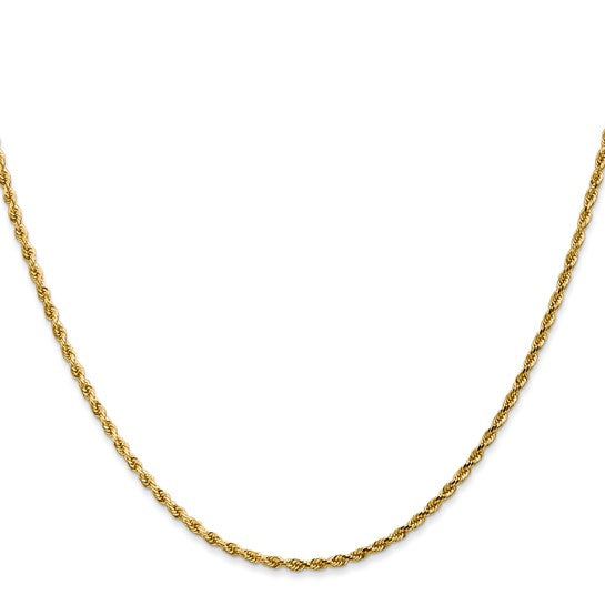 Cadena de Cuerda en Oro Amarillo de 14K, 28 Pulgadas, 1.75 mm con Corte Diamante y Broche de Langosta