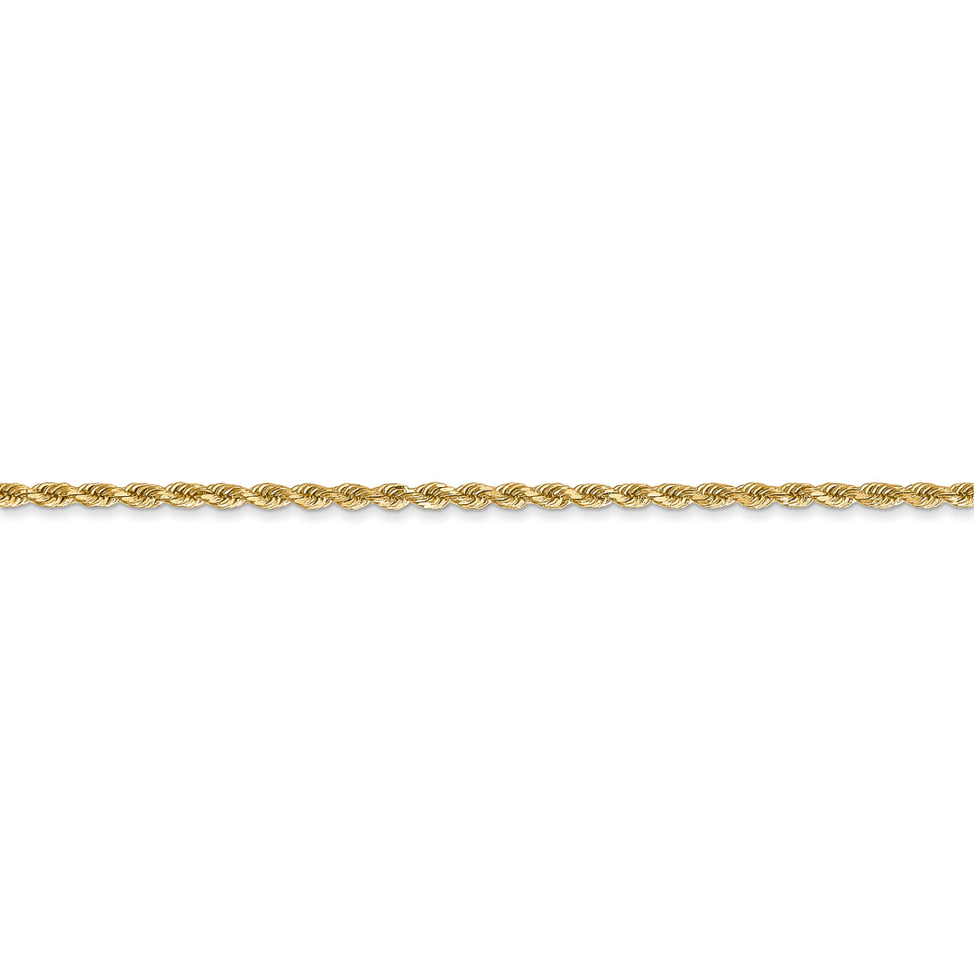 14K Yellow Gold Rope Chain, 28 Inches, 1.75 mm Diamond Cut with Lobster Clasp