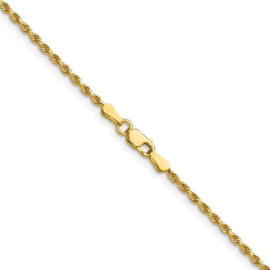 14K Yellow Gold Rope Chain, 28 Inches, 1.75 mm Diamond Cut with Lobster Clasp