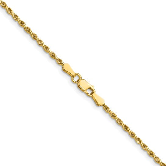 Cadena de Cuerda con Corte Diamante de 1.75 mm en Oro Amarillo de 14k – 30 Pulgadas con Broche Langosta