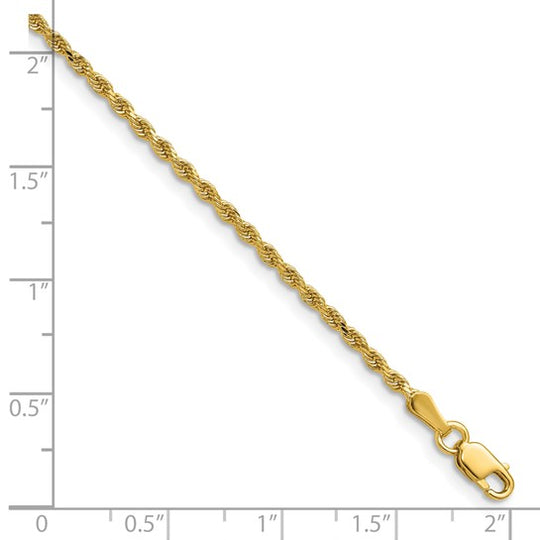 14K Yellow Gold Rope Chain, 28 Inches, 1.75 mm Diamond Cut with Lobster Clasp
