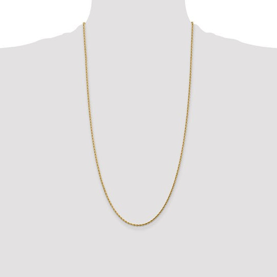 14K Yellow Gold Rope Chain, 28 Inches, 1.75 mm Diamond Cut with Lobster Clasp