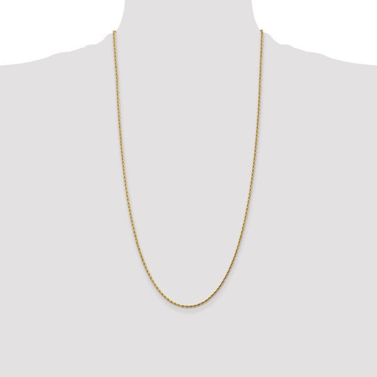 Cadena de Cuerda en Oro Amarillo de 14K, 28 Pulgadas, 1.75 mm con Corte Diamante y Broche de Langosta