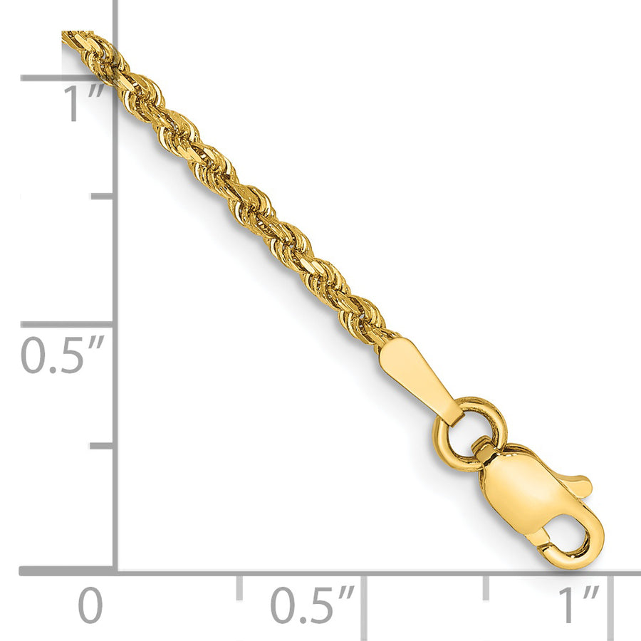 Tobillera de Oro Amarillo de 14K con Cadena de Cuerda Diamantada de 1.75mm y Cierre de Langosta de 9 Pulgadas