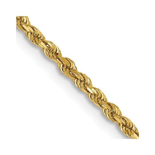 14K Yellow Gold Rope Chain, 28 Inches, 1.75 mm Diamond Cut with Lobster Clasp