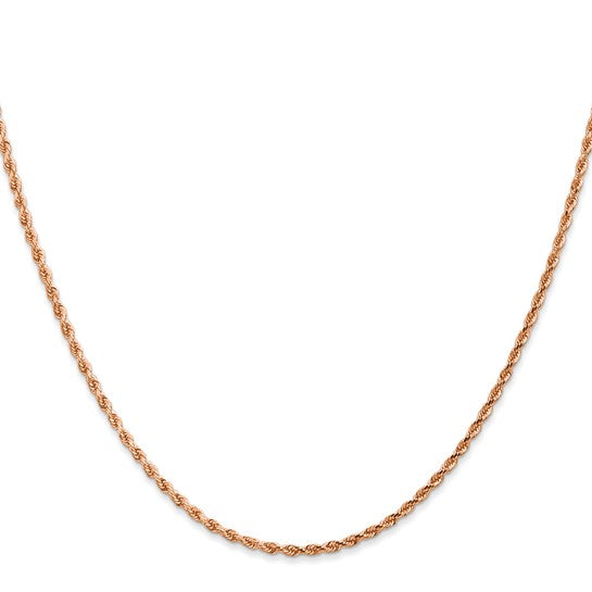 14K Rose Gold Rope Chain, 30 Inches, 1.75 mm Diamond Cut with Lobster Clasp