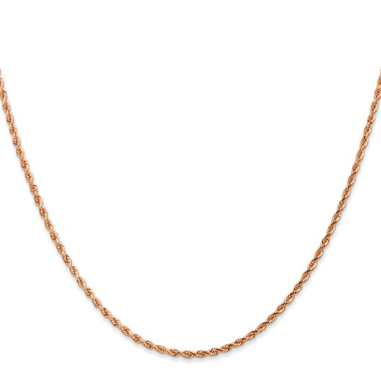 14K Rose Gold Rope Chain, 30 Inches, 1.75 mm Diamond Cut with Lobster Clasp