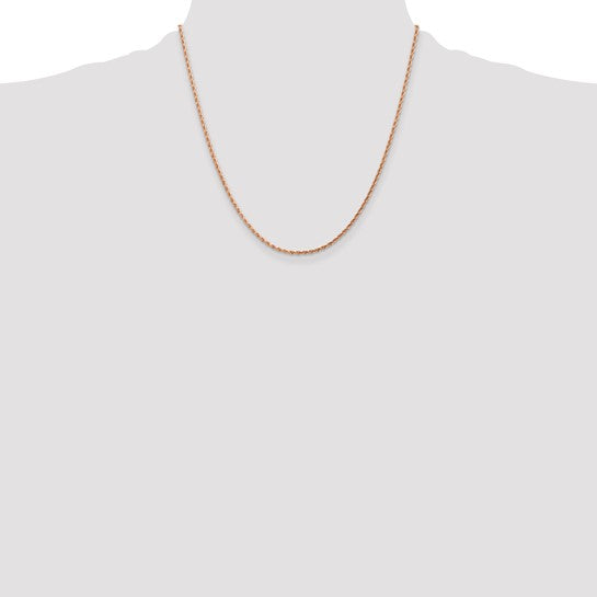 Cadena de Cuerda de Oro Rosa de 14K, 20 pulgadas, 1.75 mm con Broche de Langosta