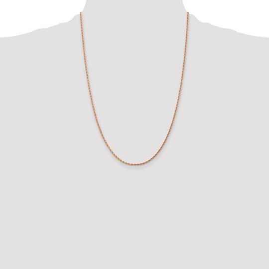 14K Rose Gold Rope Chain – 24 inches, 1.75 mm, Diamond Cut