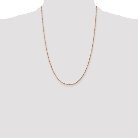 Cadena de Cuerda de Oro Rosa 14K – 24 pulgadas, 1.75 mm, Corte Diamante