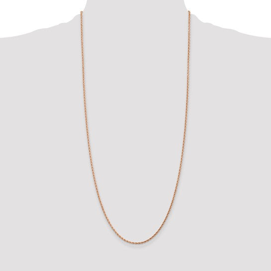 14K Rose Gold Rope Chain, 30 Inches, 1.75 mm Diamond Cut with Lobster Clasp