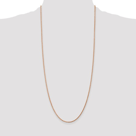 14K Rose Gold Rope Chain, 30 Inches, 1.75 mm Diamond Cut with Lobster Clasp