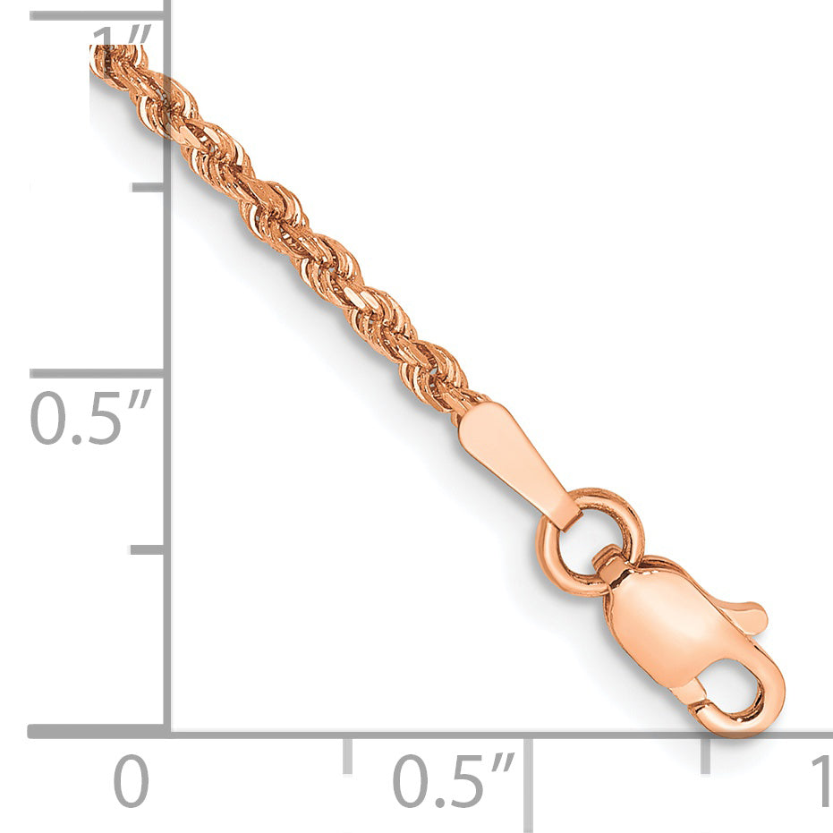Pulsera de Cuerda en Oro Rosa de 14K, 8 pulgadas, 1.75 mm, Corte Diamante, con Cierre de Langosta