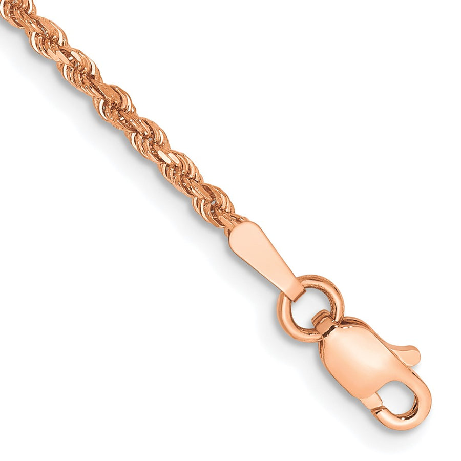 Pulsera de Cuerda en Oro Rosa de 14K, 8 pulgadas, 1.75 mm, Corte Diamante, con Cierre de Langosta