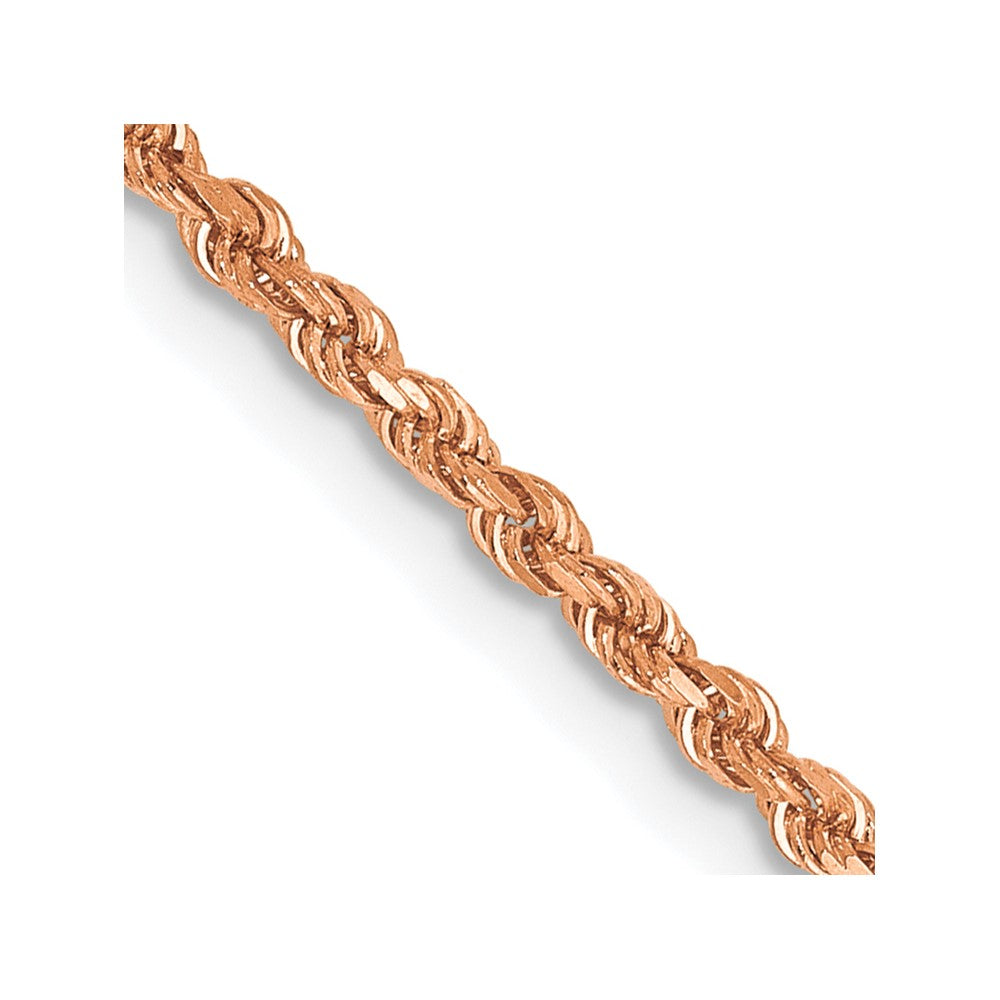 14K Rose Gold Rope Chain, 30 Inches, 1.75 mm Diamond Cut with Lobster Clasp