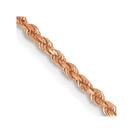 14K Rose Gold Rope Chain, 30 Inches, 1.75 mm Diamond Cut with Lobster Clasp