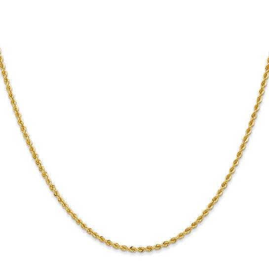 Cadena de Cuerda de Oro Amarillo de 14K – 36 Pulgadas, 2 mm con Cierre Langosta