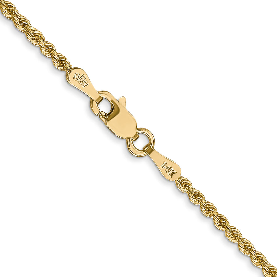 Cadena de Oro Amarillo de 14K, 14 Pulgadas, 2mm, Rope Regular con Cierre de Langosta