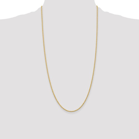 14k Yellow Gold 2mm 28 Inch Rope Chain with Lobster Clasp