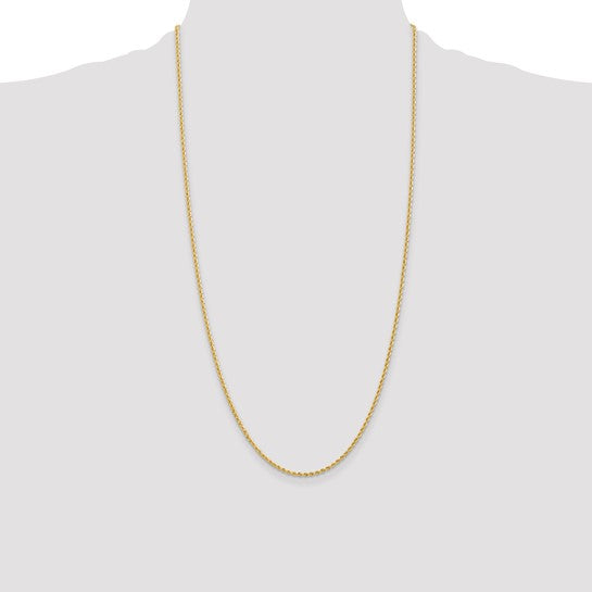 Cadena de Cuerda de 14k Oro Amarillo de 2mm y 28 Pulgadas con Cierre de Langosta