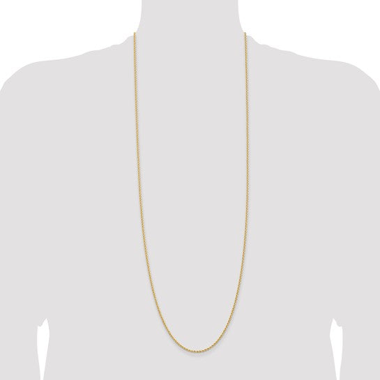 Cadena de Cuerda de Oro Amarillo de 14K – 36 Pulgadas, 2 mm con Cierre Langosta