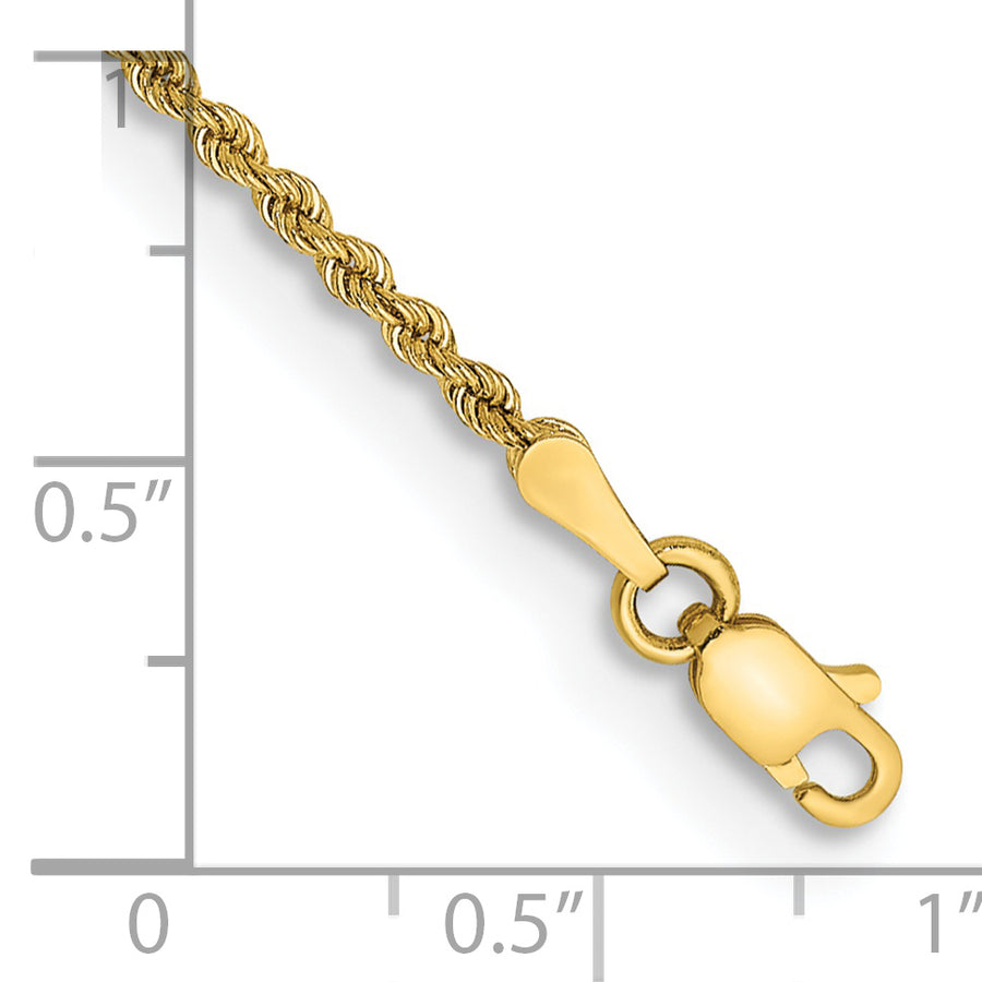 Pulsera de Oro Amarillo de 14K, 5.5 Pulgadas, 2 mm, Estilo Cuerda Regular con Cierre de Langosta