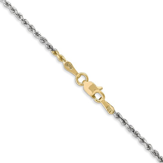 Cadena de Cuerda en Oro Tricolor de 14K, 24 Pulgadas, 1.75 mm con Corte Diamante y Broche de Langosta
