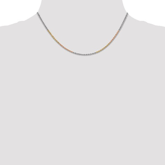 14K Tri-Color Rope Chain, 16 Inches, 1.75mm Diamond Cut with Lobster Clasp