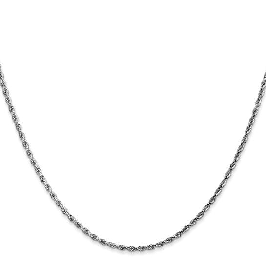 Cadena de Oro Blanco de 10K, 28 Pulgadas, 1.75 mm, Estilo Cuerda con Corte Diamante