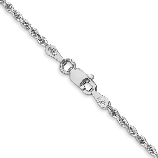 Cadena de Cuerda de Oro Blanco de 14K, 26 Pulgadas, 1.75 mm con Broche de Langosta y Acabado Diamond-Cut