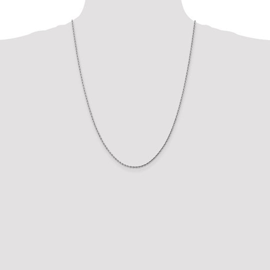 Cadena de Cuerda D/C de Oro Blanco de 10K, 1.75 mm, 24 Pulgadas