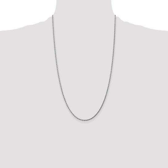 Cadena de Cuerda de Oro Blanco de 14K, 26 Pulgadas, 1.75 mm con Broche de Langosta y Acabado Diamond-Cut