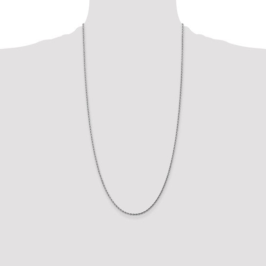 Cadena de Oro Blanco de 10K, 28 Pulgadas, 1.75 mm, Estilo Cuerda con Corte Diamante