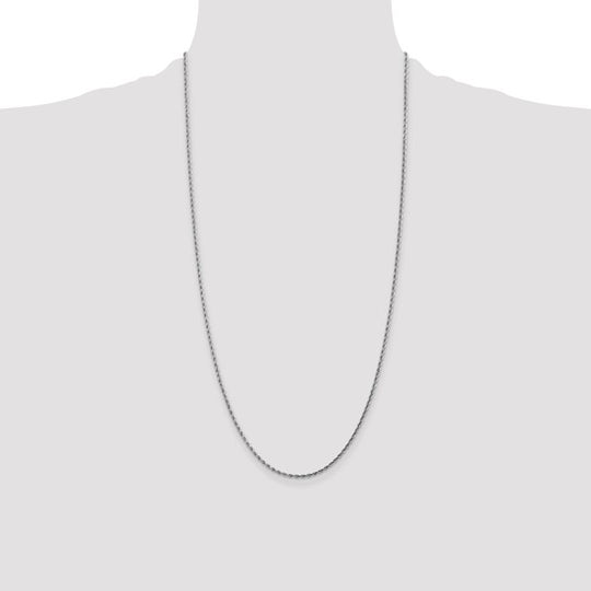 Cadena de Oro Blanco de 10K, 28 Pulgadas, 1.75 mm, Estilo Cuerda con Corte Diamante