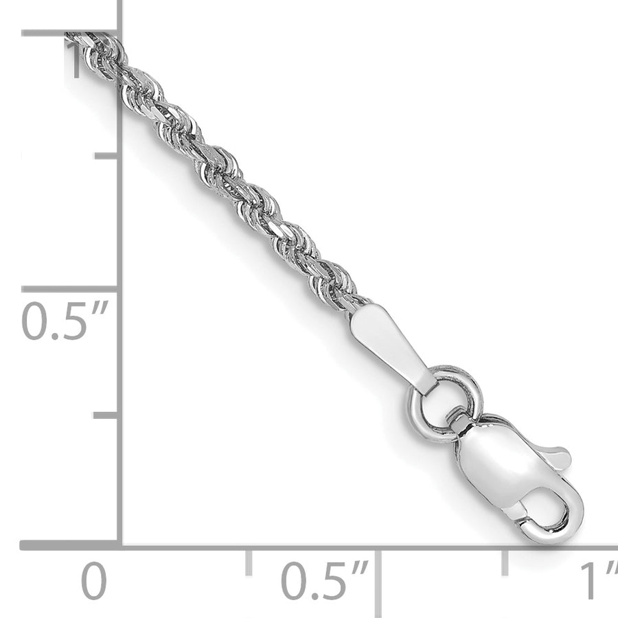 Pulsera de Cuerda de Oro Blanco 14K de 6 Pulgadas y 1.75 mm con Corte de Diamante y Cierre de Langosta