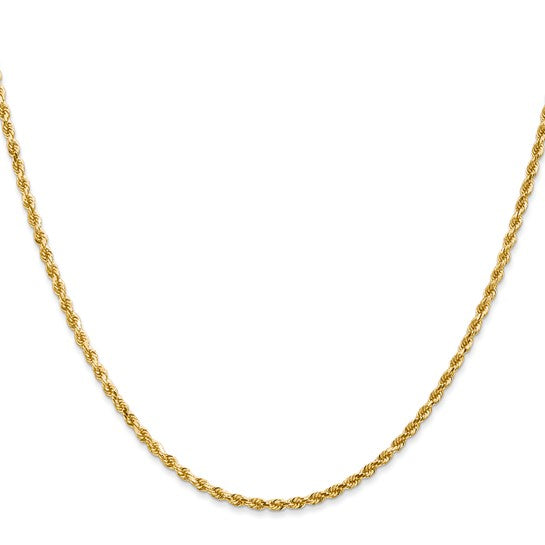 Cadena de Cuerda de 14K Oro Amarillo de 1 Pulgada y 2mm con Cierre de Langosta