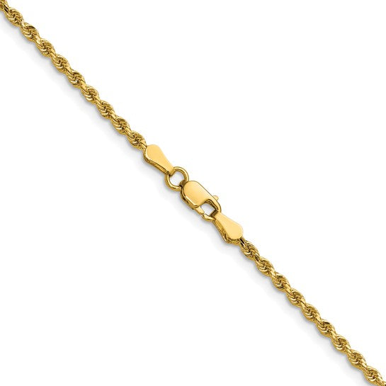 Cadena de Cuerda en Oro Amarillo de 14K, 28 Pulgadas, 2 mm con Corte Diamante y Broche de Langosta