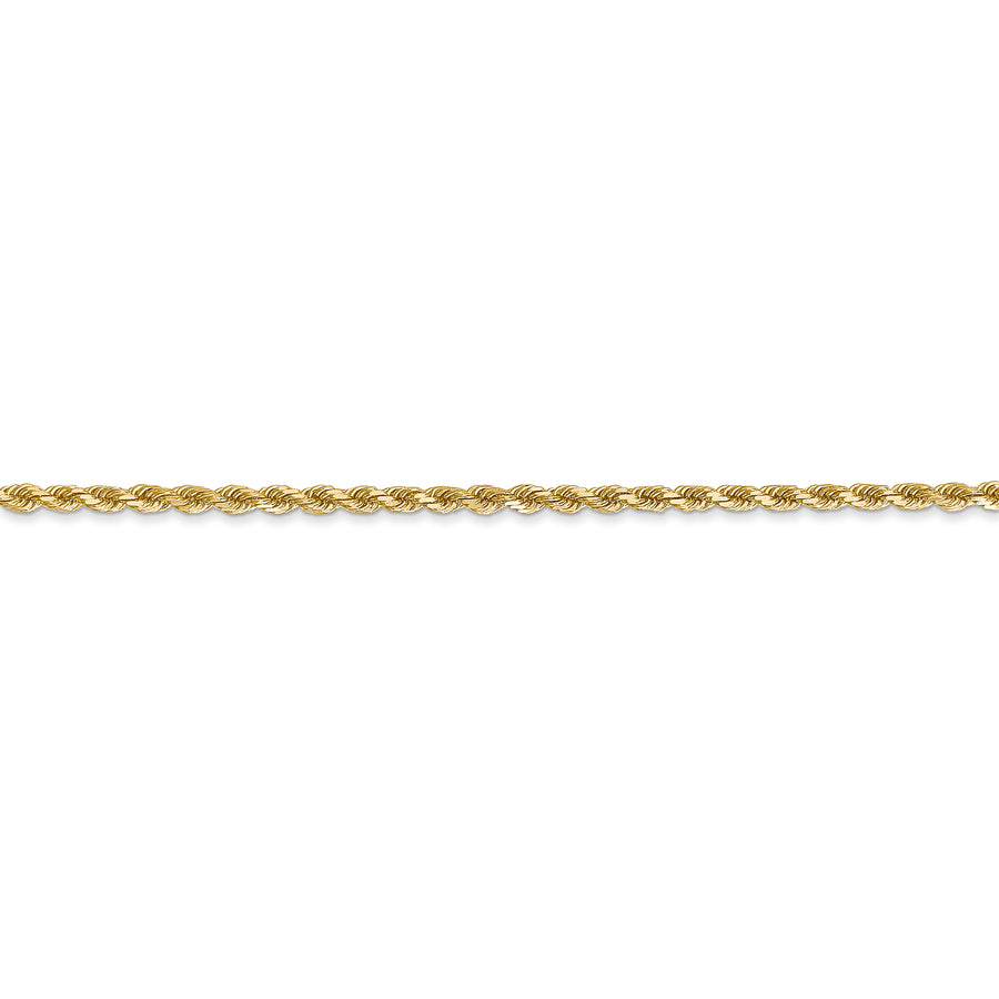 Cadena de Cuerda de 14K Oro Amarillo de 1 Pulgada y 2mm con Cierre de Langosta