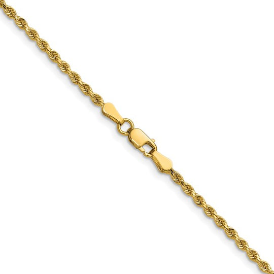 Cadena de Cuerda de 14K Oro Amarillo de 1 Pulgada y 2mm con Cierre de Langosta