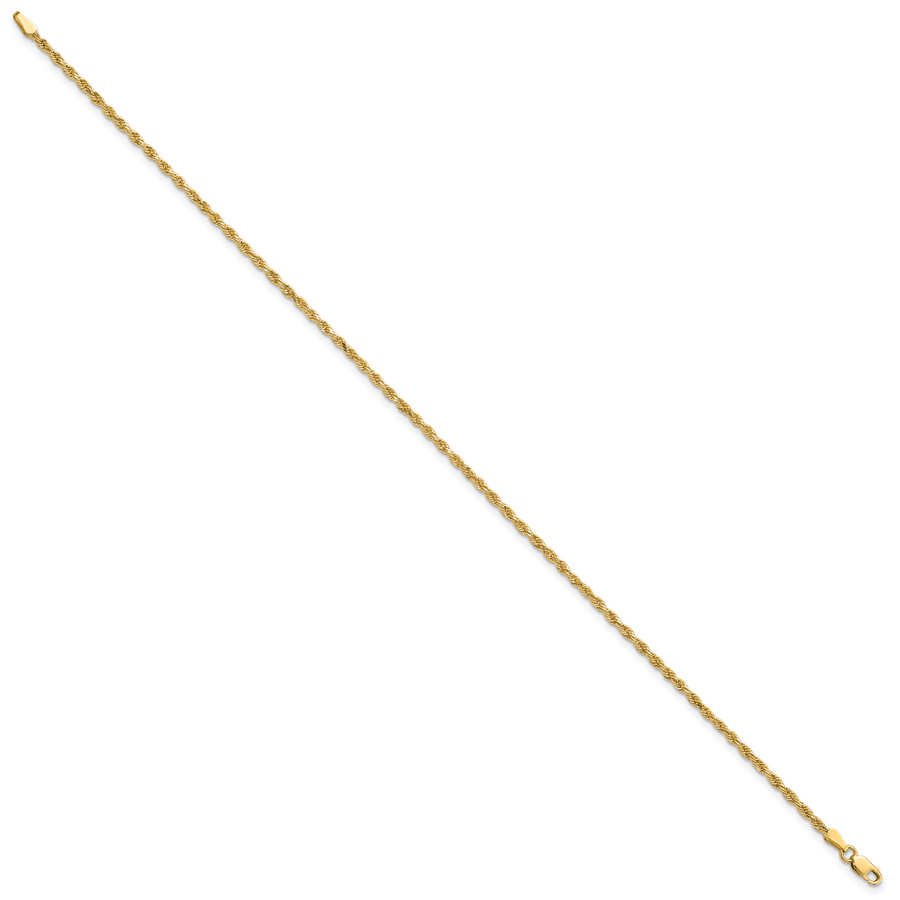 Tobillera de Oro Amarillo de 14K con Cadena de Cuerda Diamantada de 2mm y Cierre de Langosta de 10 Pulgadas