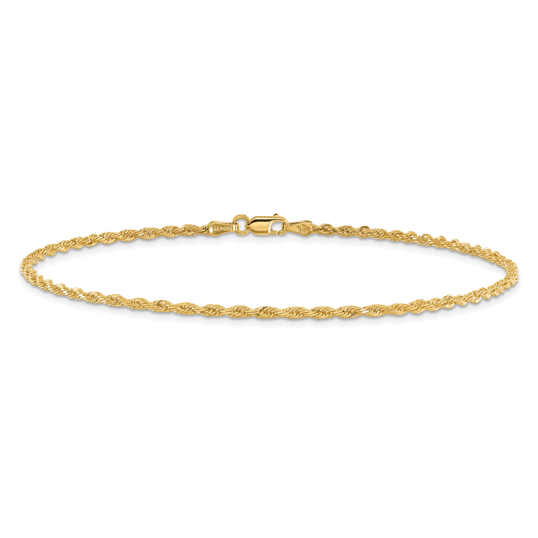 Tobillera de Oro Amarillo de 14K con Cadena de Cuerda Diamantada de 2mm y Cierre de Langosta de 10 Pulgadas