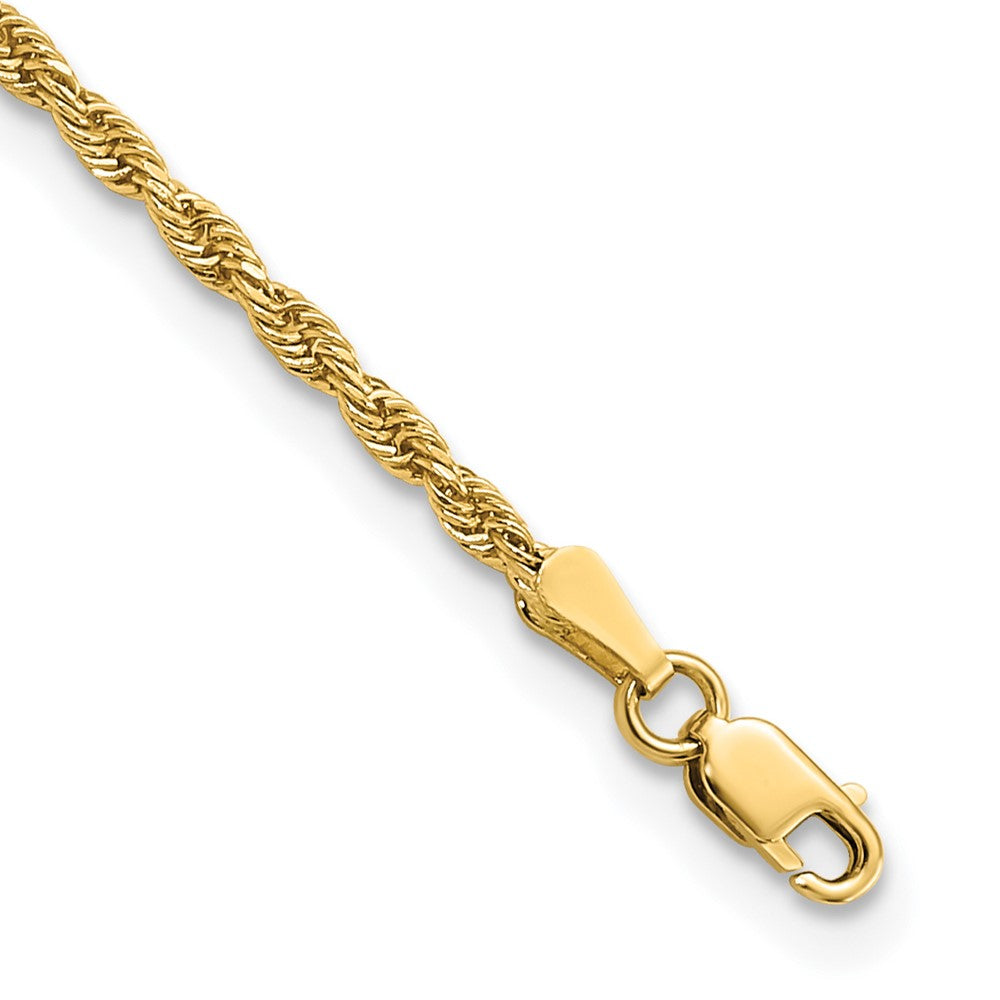 Tobillera de Oro Amarillo de 14K con Cadena de Cuerda Diamantada de 2mm y Cierre de Langosta de 10 Pulgadas