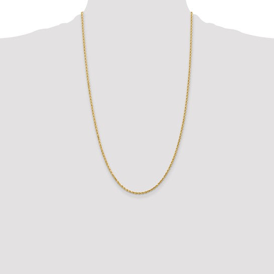 Cadena de Oro Amarillo de 14K – 26 Pulgadas, 2 mm, Estilo Cuerda con Corte Diamante y Cierre de Langosta