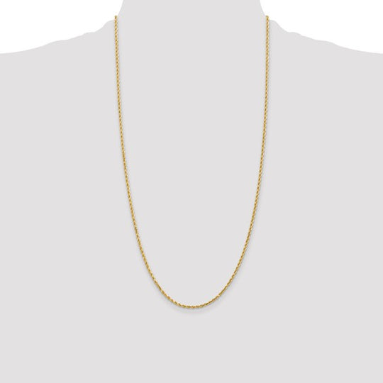14K Yellow Gold 28 Inch 2mm Diamond Cut Rope Chain with Lobster Clasp