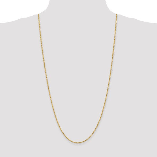 Cadena de Cuerda en Oro Amarillo de 14K, 30 Pulgadas y 2 mm con Corte Diamantado y Cierre de Langosta