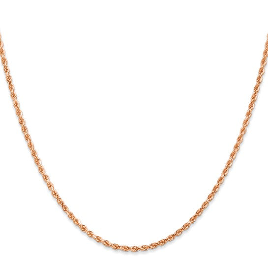 Cadena de Cuerda de Oro Rosa 14K 16 Pulgadas 2mm con Corte Diamante y Cierre Tipo Langosta
