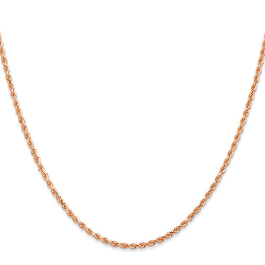 14K Rose Gold 16 Inch 2mm Diamond Cut Rope Chain with Lobster Clasp