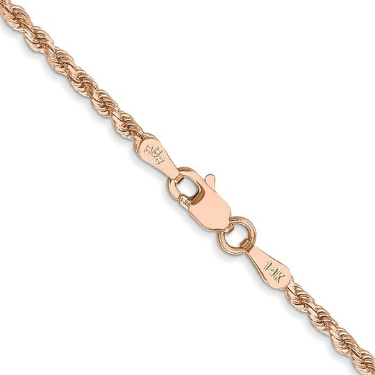 14K Rose Gold 16 Inch 2mm Diamond Cut Rope Chain with Lobster Clasp