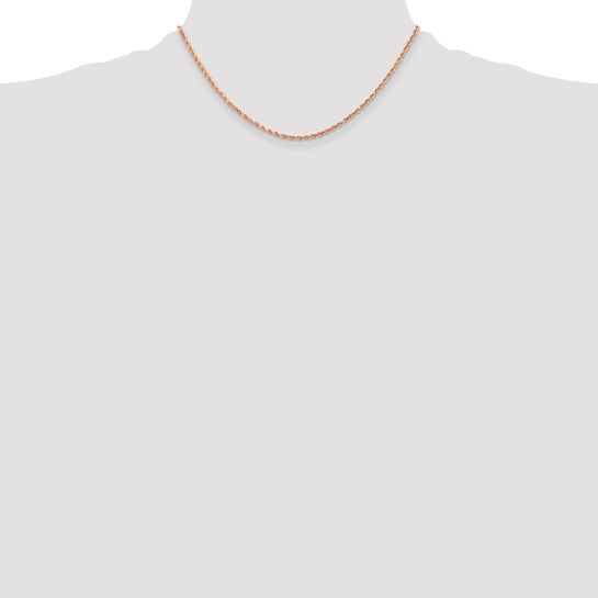 14K Rose Gold 16 Inch 2mm Diamond Cut Rope Chain with Lobster Clasp